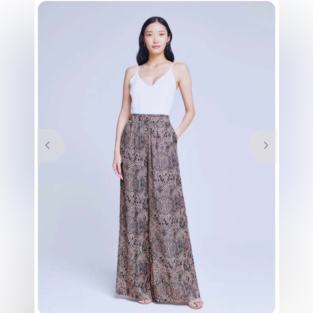 L'AGENCE Lillian Multicolor Snake Print Wide Leg Pants
